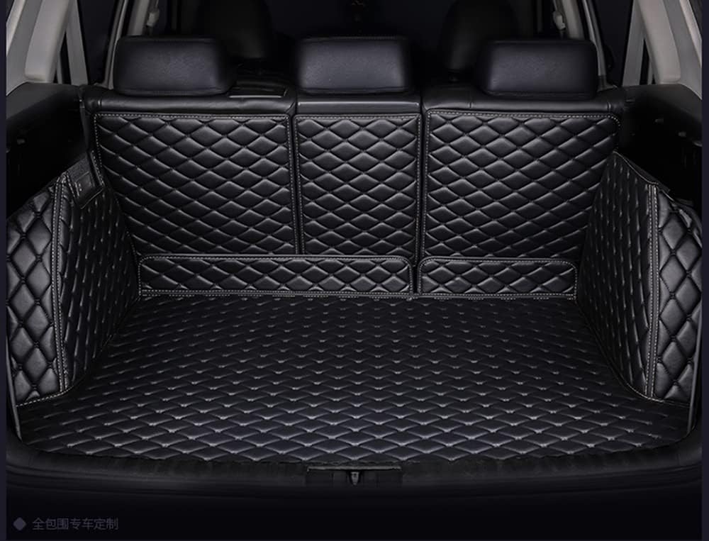 Full Coverage Protection Car Cargo Liner Compatible with Ford-Audi-Mercedes-BMW-Porsche-Acura-Honda-Toyota Waterproof Luxury Leather Trunk Mat (Black with Black Stitching)