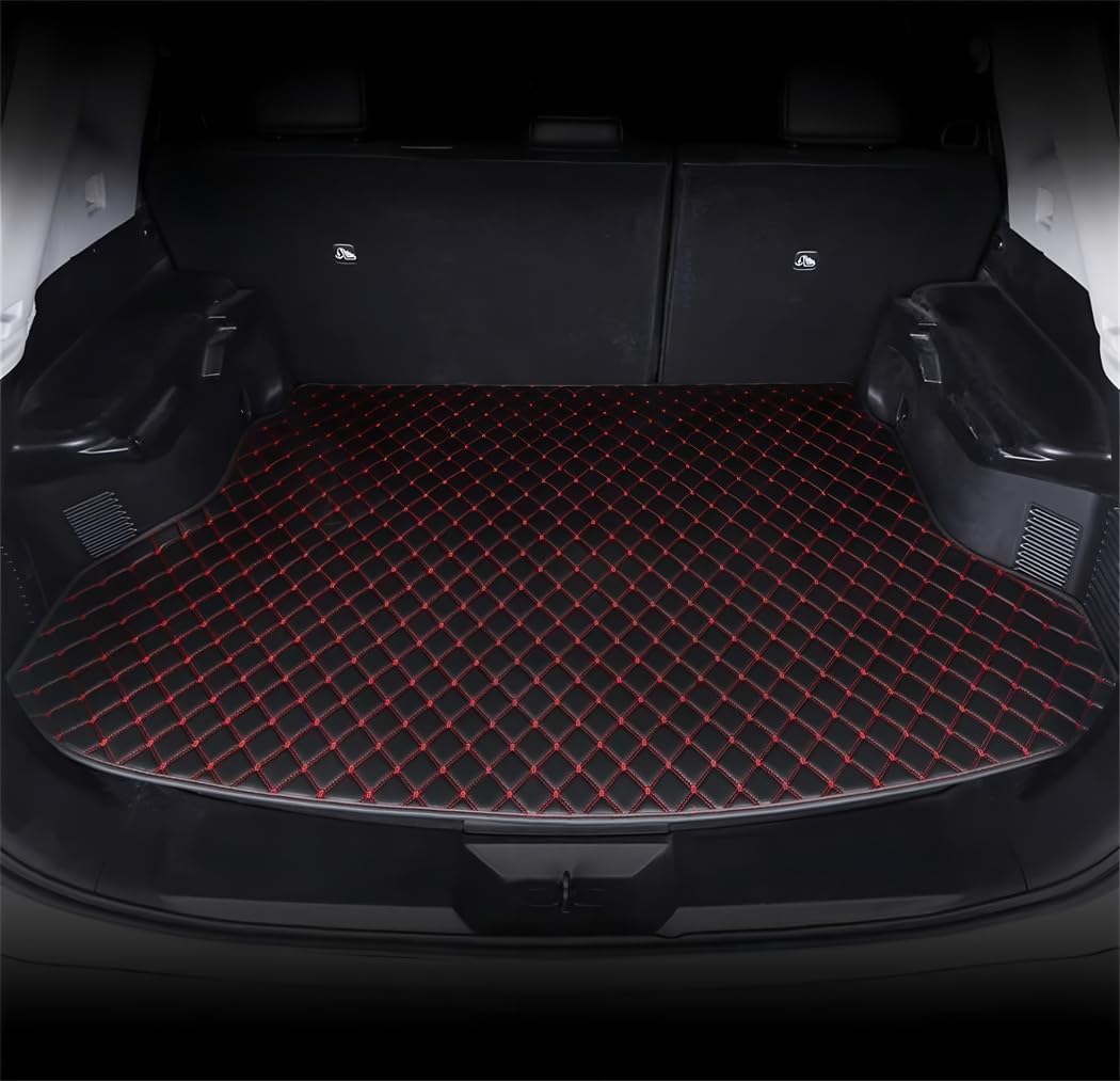 Custom Making Trunk Mats Cargo Mats Fit for 99.9% Sedan SUV All Weather Protection Leather Liners Trunk Mat Cargo Liners (Black red)