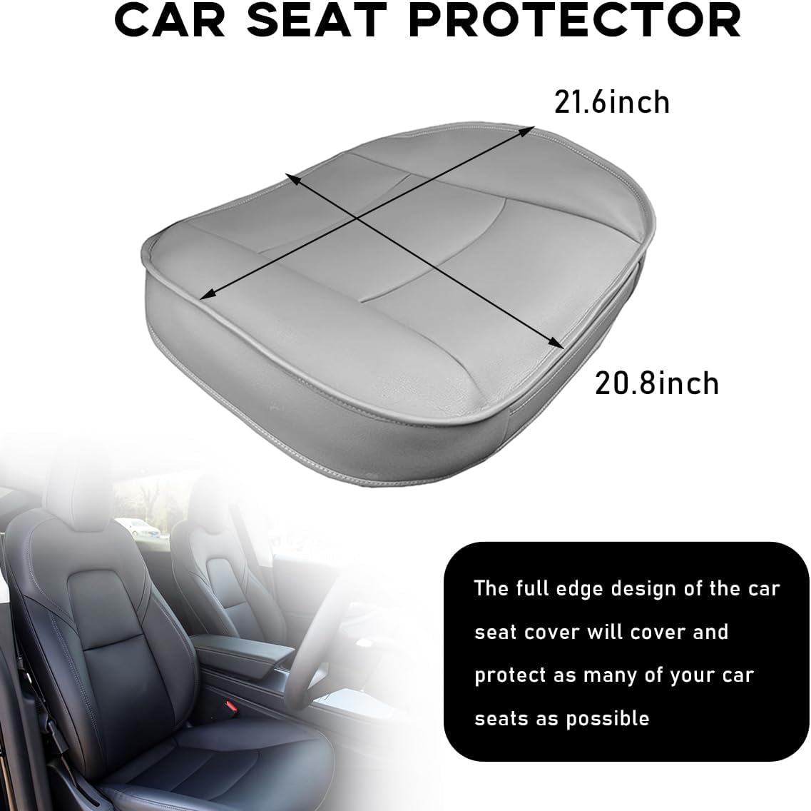 Car Seat Bottom Cover, Comfortable Leather Auto Front Seat Button Cushion with Pocket, Anti-Slip and Wrap Around The Bottom Vehicle Seat Protector, Universal Car Accessories (Gray)