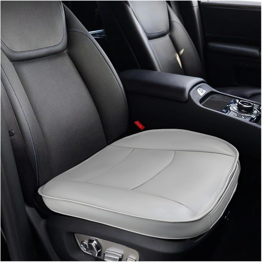 Car Seat Bottom Cover, Comfortable Leather Auto Front Seat Button Cushion with Pocket, Anti-Slip and Wrap Around The Bottom Vehicle Seat Protector, Universal Car Accessories (Gray)