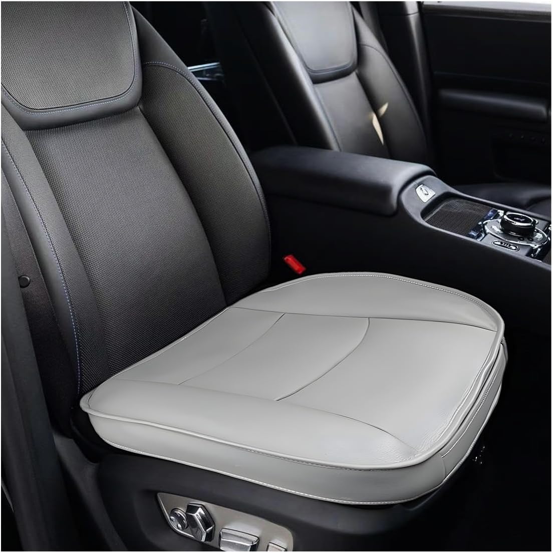 Car Seat Bottom Cover, Comfortable Leather Auto Front Seat Button Cushion with Pocket, Anti-Slip and Wrap Around The Bottom Vehicle Seat Protector, Universal Car Accessories (Gray)