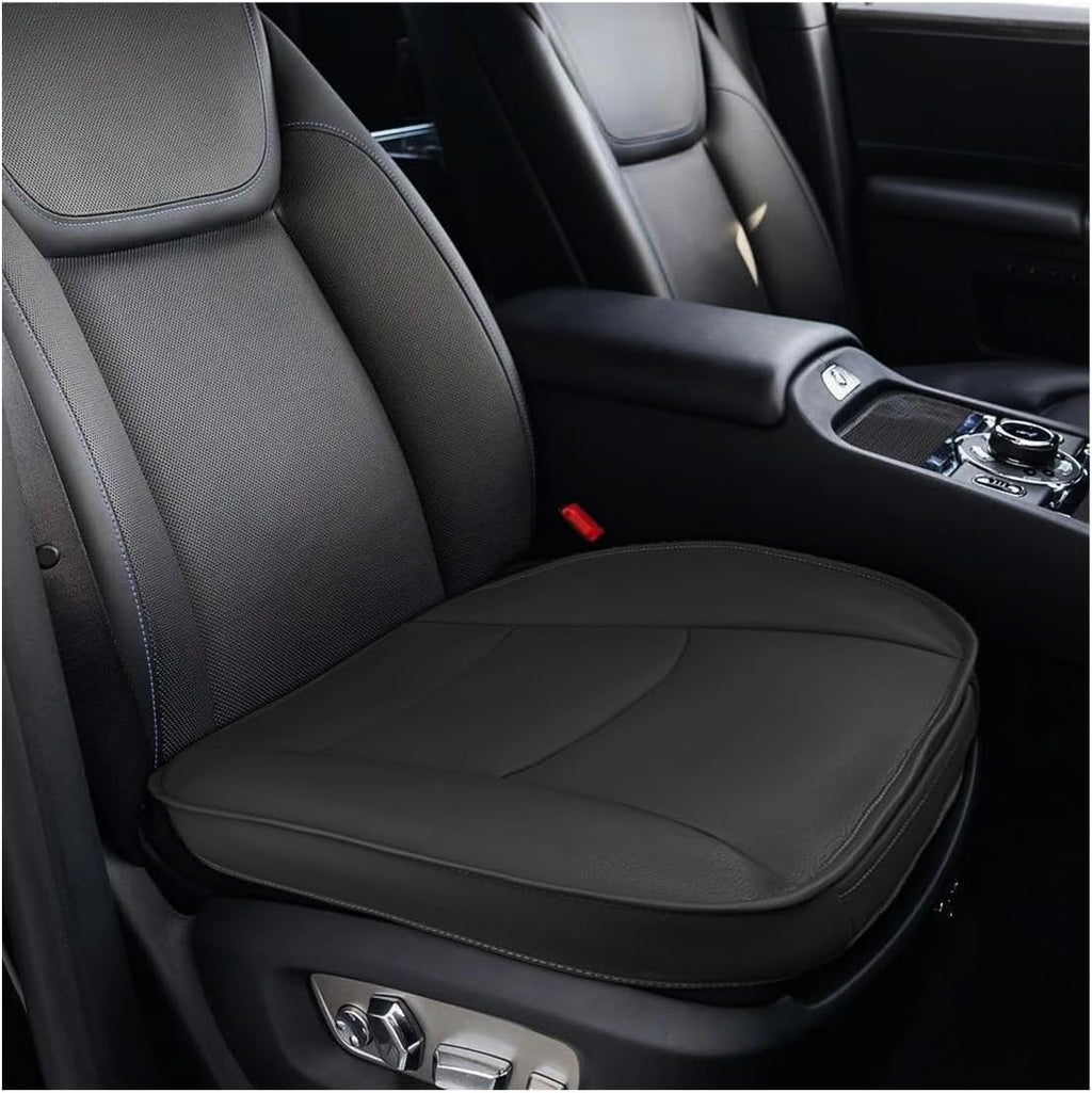 Car Seat Bottom Cover, Comfortable Leather Auto Front Seat Button Cushion with Pocket, Anti-Slip and Wrap Around The Bottom Vehicle Seat Protector, Universal Car Accessories (Black)