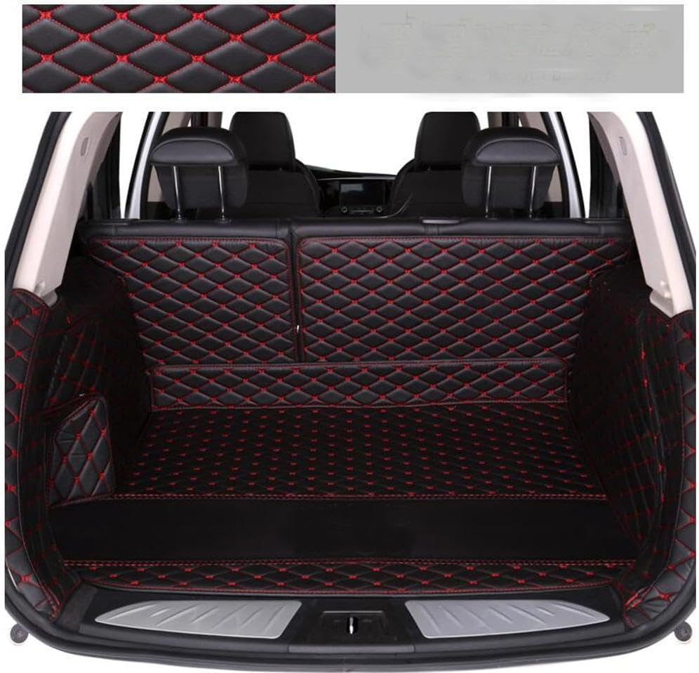 Trunk Liner Cargo Mats Custom for 95% Car Models Car Trunk Mats All Weather, Full Coverage Luxury Leather Protective (Black red,Full Surround)