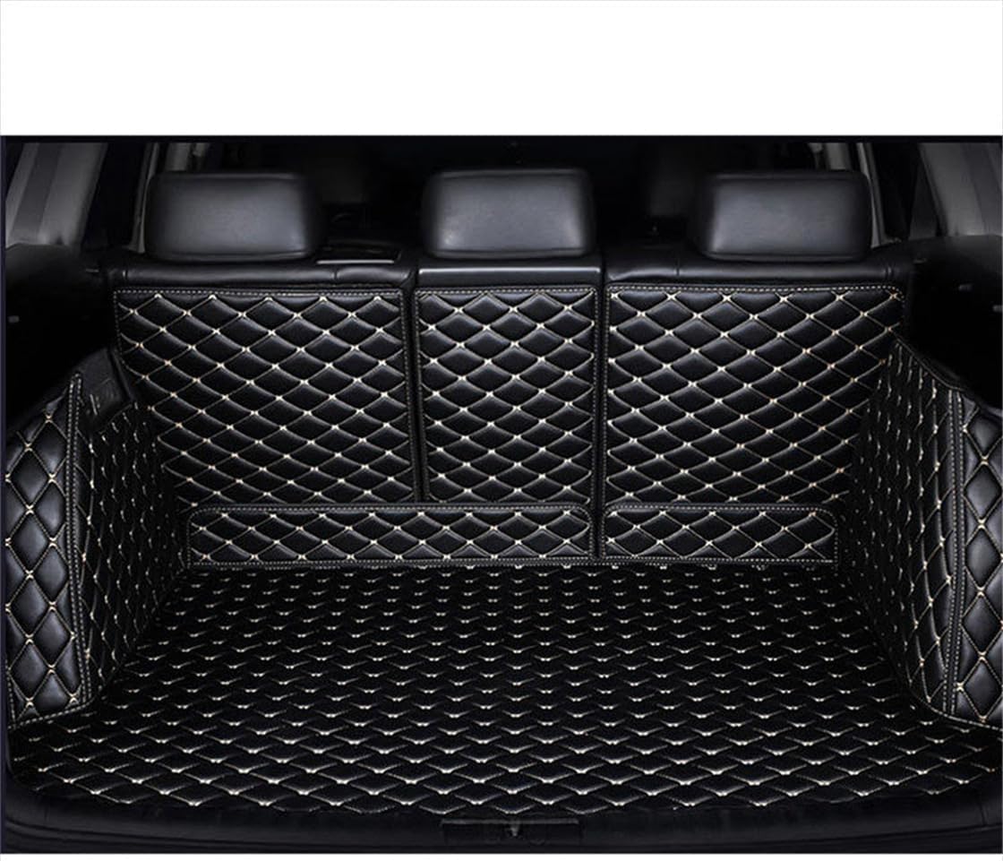 Custom Cargo Liner & 2nd Row Seat Back Protection Mats Fit for Most Sedan SUV Truck All Weather Faux Leather Full Coverage Car Trunk Liners with Backrest Mat Black White, NY2450805