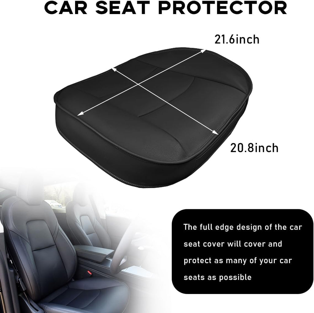 Car Seat Bottom Cover, Comfortable Leather Auto Front Seat Button Cushion with Pocket, Anti-Slip and Wrap Around The Bottom Vehicle Seat Protector, Universal Car Accessories (Black)