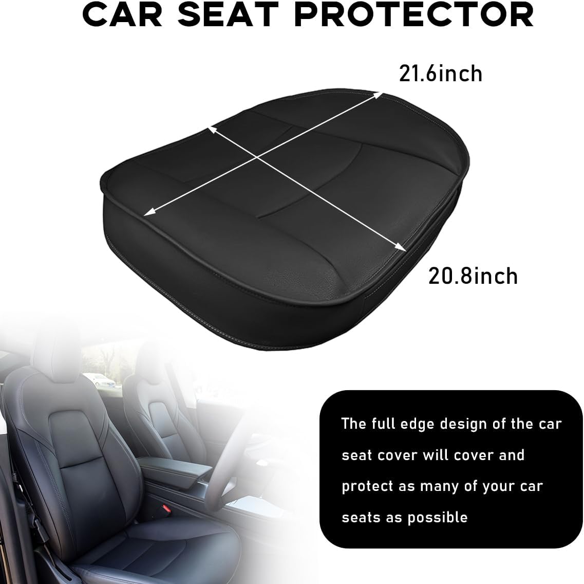 Car Seat Bottom Cover, Comfortable Leather Auto Front Seat Button Cushion with Pocket, Anti-Slip and Wrap Around The Bottom Vehicle Seat Protector, Universal Car Accessories (Black)