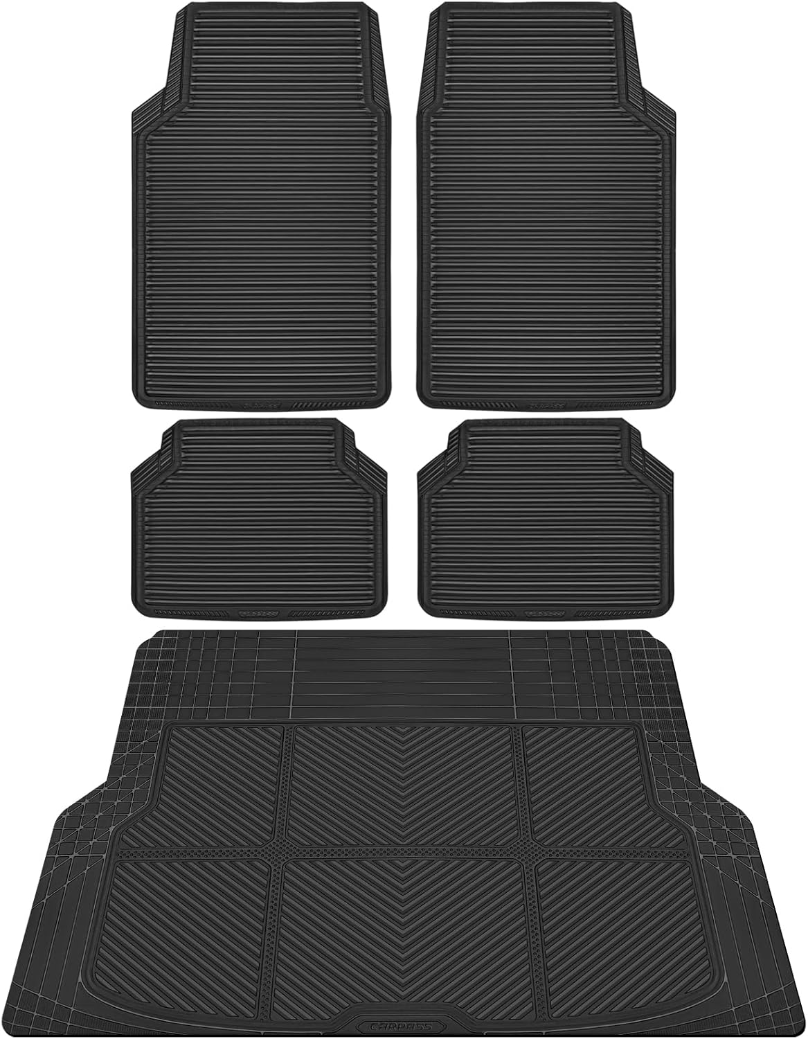 Black Rubber Car Floor Mats & Cargo Liners, All Weather Car Mats & Trunk Mats,Waterproof Automotive Floor Mats Trim to Fit for Most Cars Sedans s Vans, Durable Heavy Duty Anti-Slip,Black