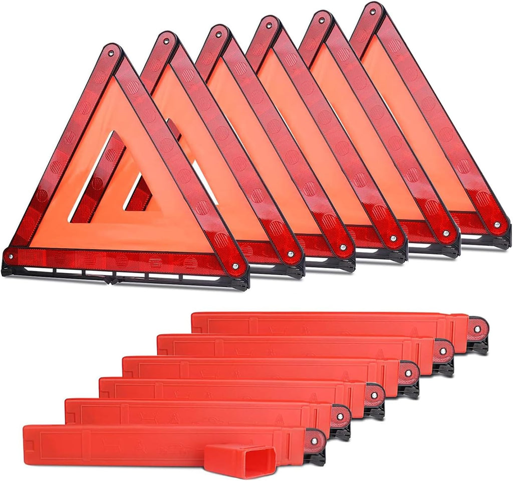 Safety Triangle Kit Road Emergency Warning Reflector Roadside Reflective Early Warning Sign, Foldable 6 Pack of Emergency Car Kit