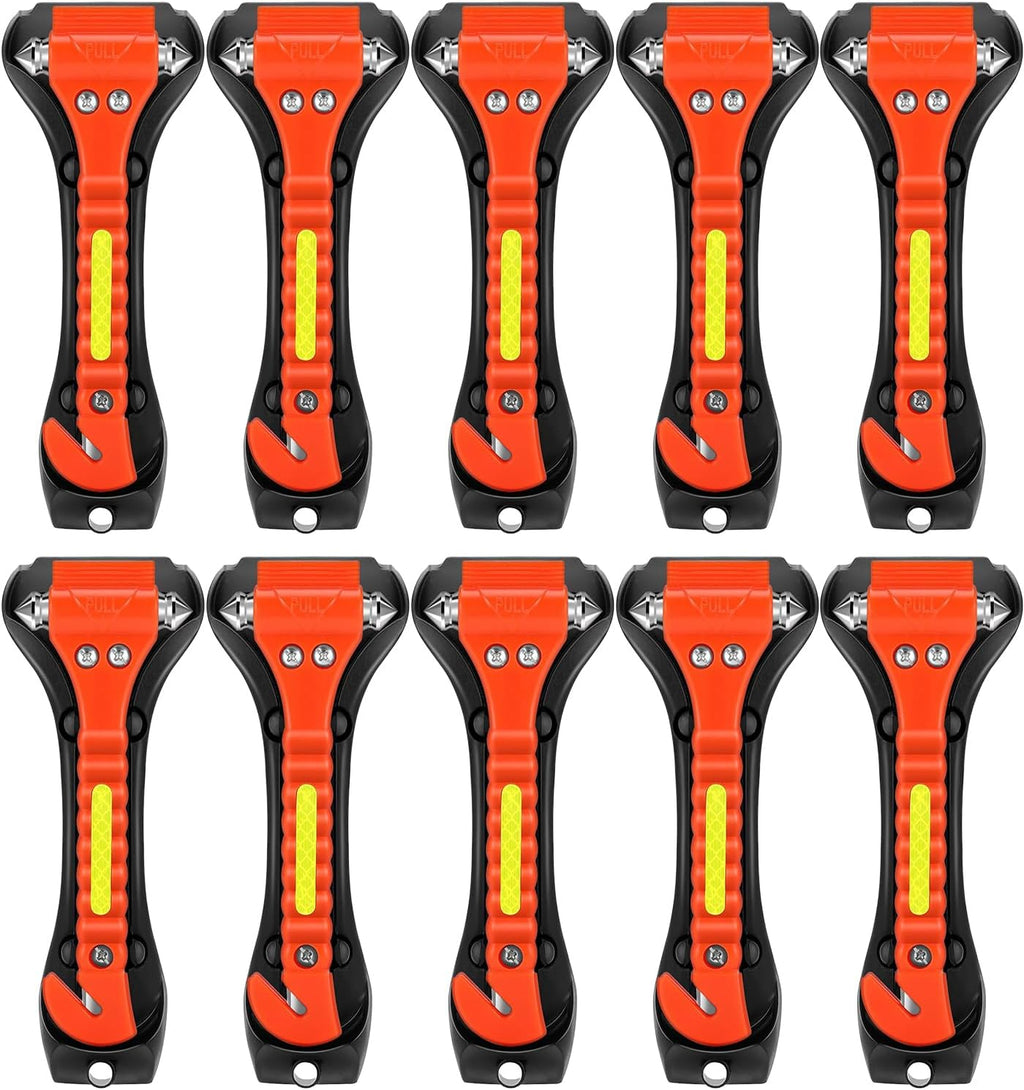 Car Safety Hammer 10 Pack, Car Emergency Escape Tool Car Window Glass Breaker and Seat Belt Cutter with Light Reflective Tape for Family Rescue, Life Saving Survival Kit