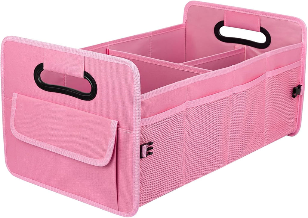 Car Trunk Organizer, Car Organizers and Storage Collapsible Multi Compartment Container Box, Adjustable Car Accessories for SUV Sedan Truck, Standard Size, Pink
