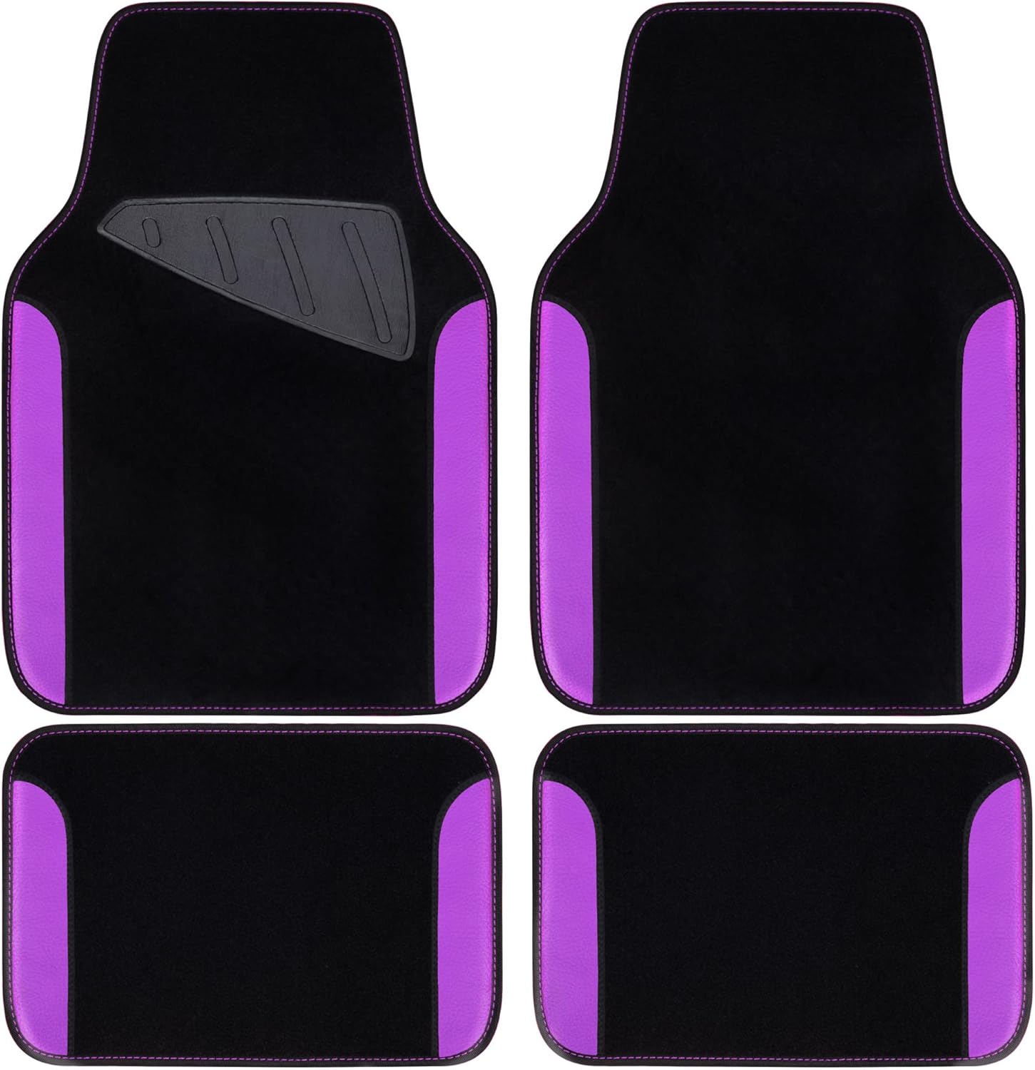 Waterproof Universal Fit Car Floor Mats, Faux Leather Car Carpet Mats with Anti-Slip  Backing & Driver Heel Pad Fit for ,Vans,sedans, Trucks,Set of 4pcs for Women (Black with Purple)
