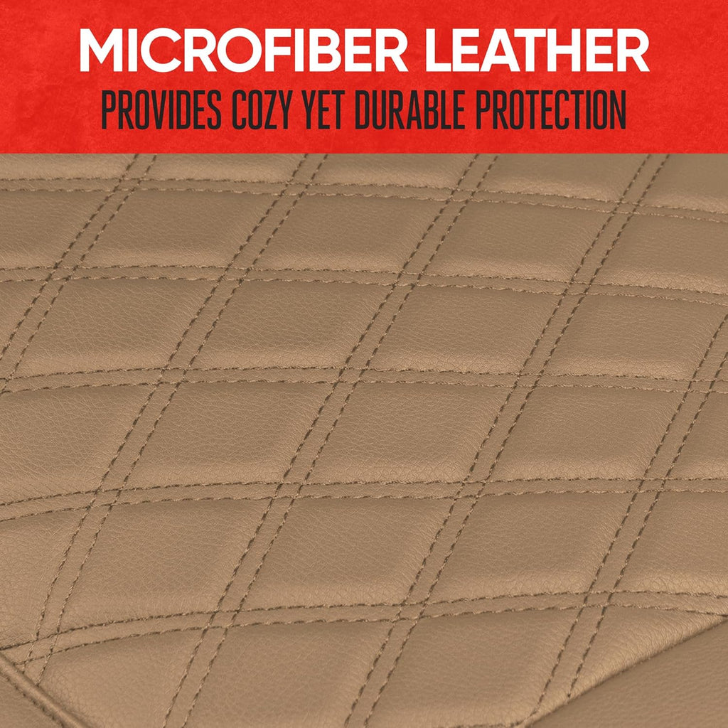 Car Seat Cushion, 2 Pack - Diamond Stitched Faux Leather Seat Covers for Cars Trucks SUV, Beige Padded Car Seat Covers with Storage Pockets, Premium Automotive Seat Covers for Front Seats