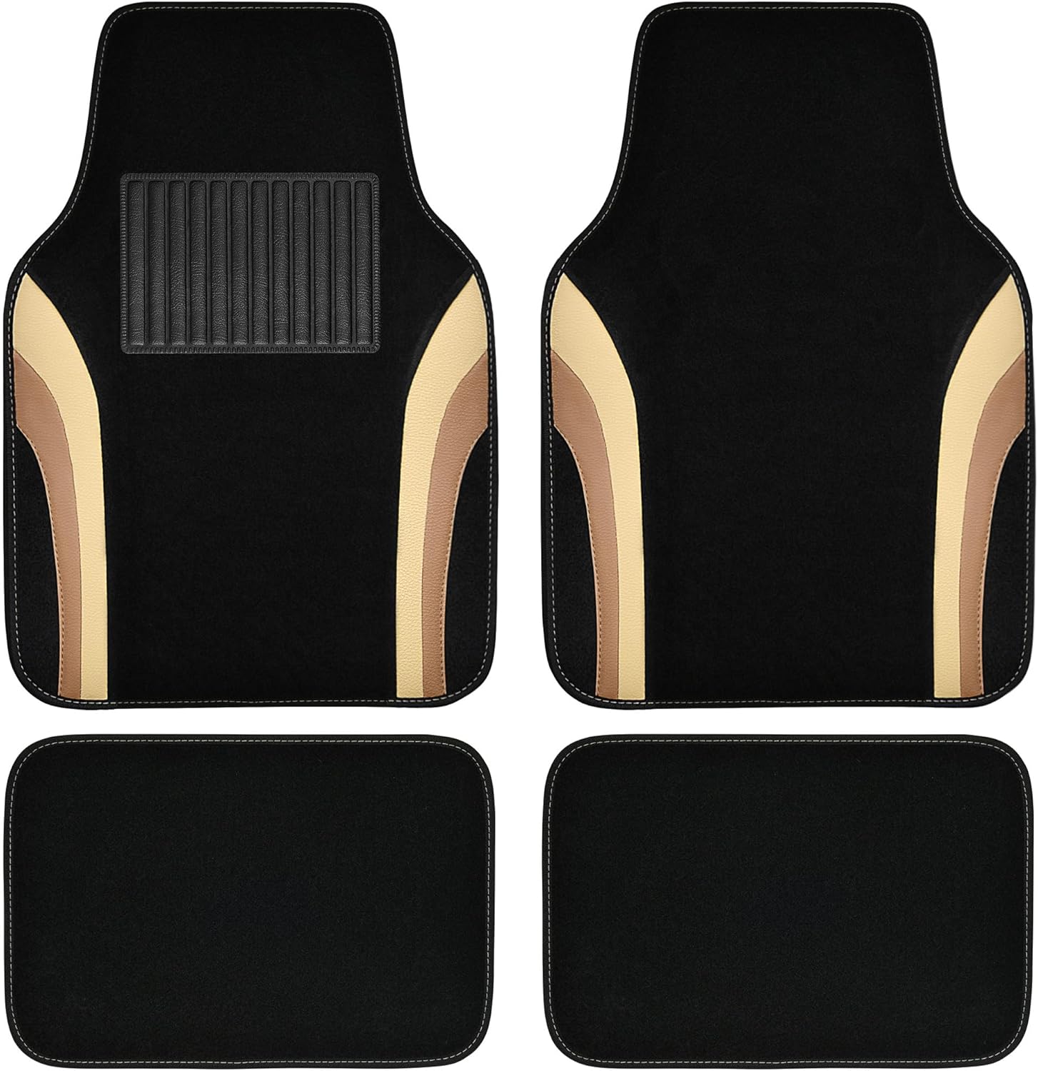 Beige Leather Car Floor Mats, Sporty Waterproof Car Carpet,Universal Automotive Floor Mats Fit for Sedans, Cars, Mid Trucks, Vans, , Set of 4 (Black and Beige)