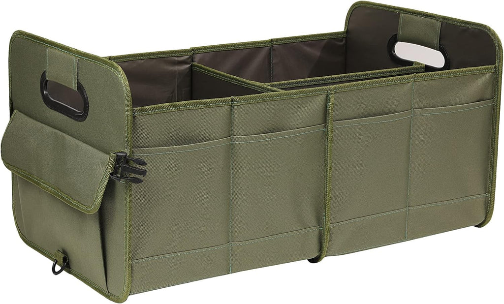 Car Trunk Organizer, Green, Foldable, Non-slip, Adjustable, Multiple Compartments, 600D Oxford Cloth Material