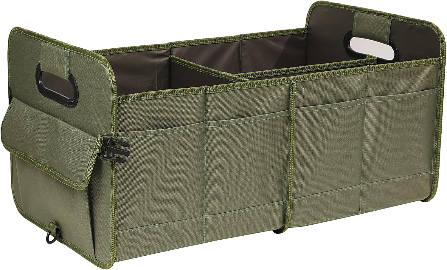 Car Trunk Organizer, Green, Foldable, Non-slip, Adjustable, Multiple Compartments, 600D Oxford Cloth Material