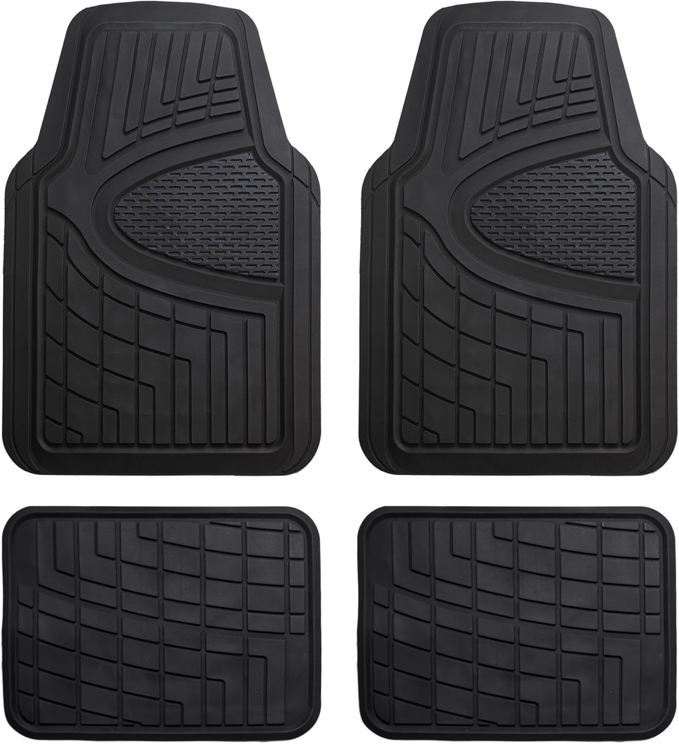 Automotive Floor Mats - Heavy-Duty Rubber Floor Mats for Cars, Universal Fit Full Set,  & Trimmable Floor Mats for Most Sedan, , Truck, Black