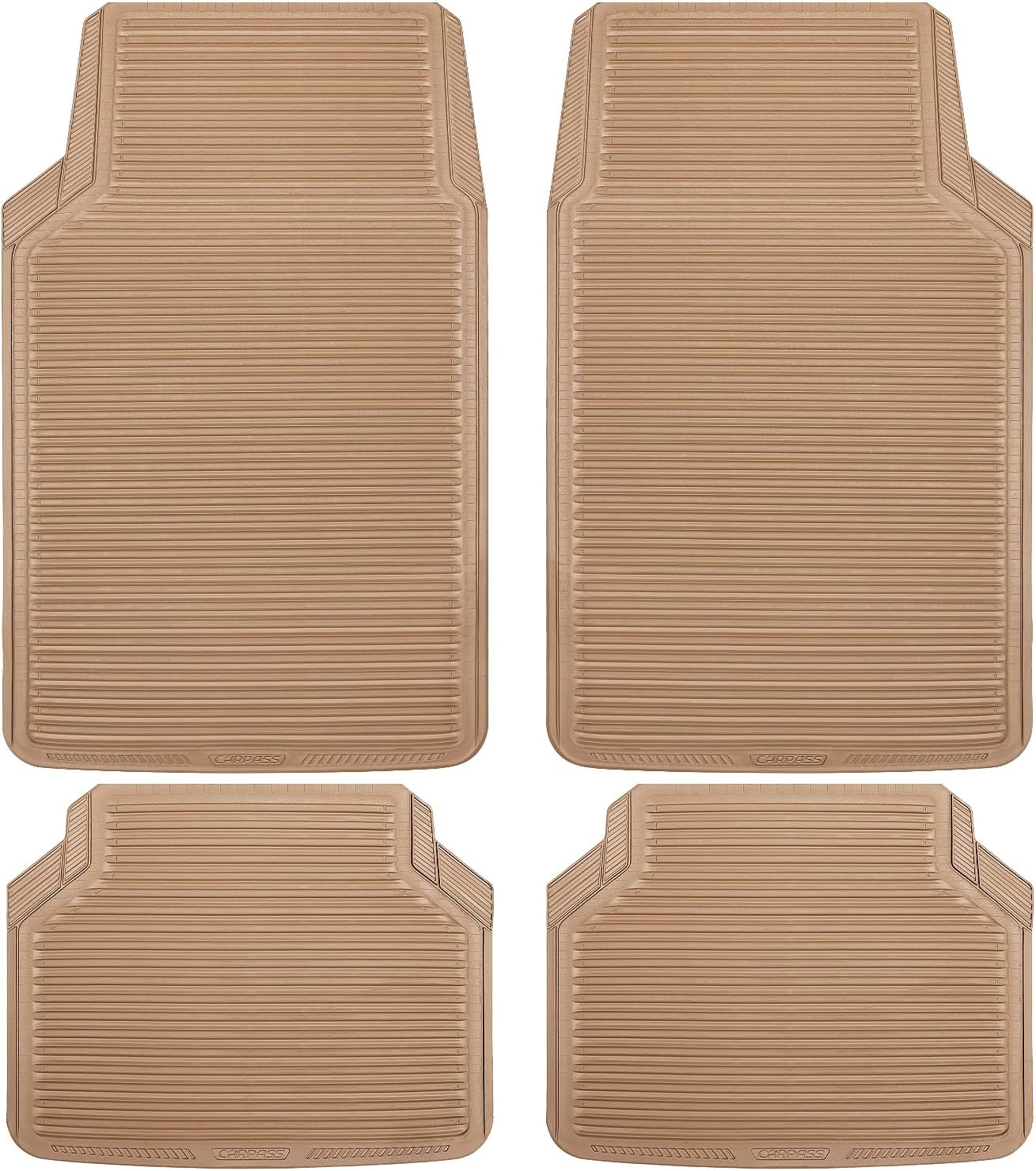 Rubber Car Mats,Car Floor Mats All Weather,Car Mats Full Set 4-Piece,Waterproof Automotive Floor Mats Trim to Fit for Most Cars Sedans s Vans,Heavy Duty Anti-Slip Easy Clean, All Beige