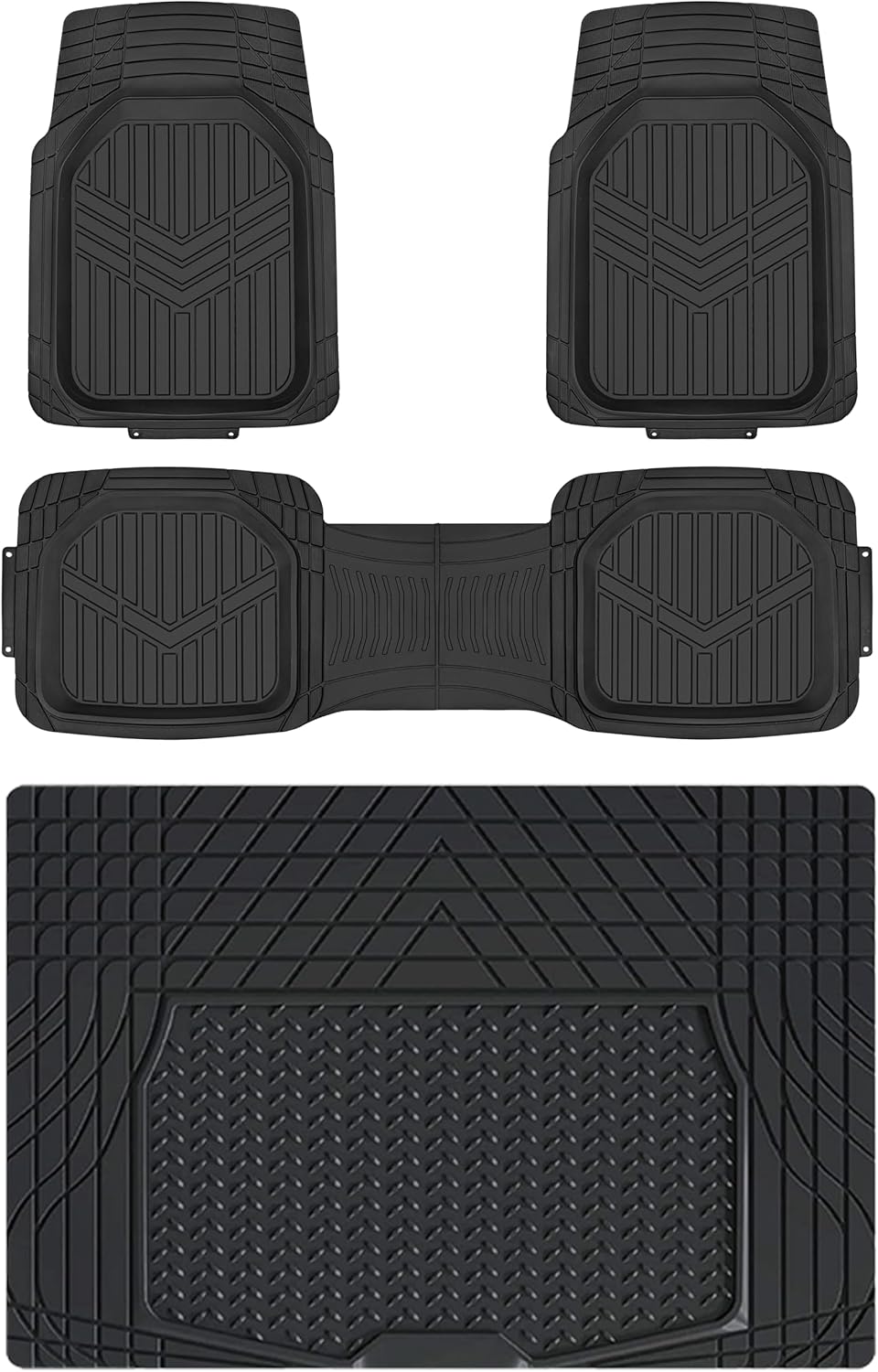 4-Piece Heavy Duty  Floor Mats with Cargo  and Rear, Waterproof Trim To Fit Car Mats, Black