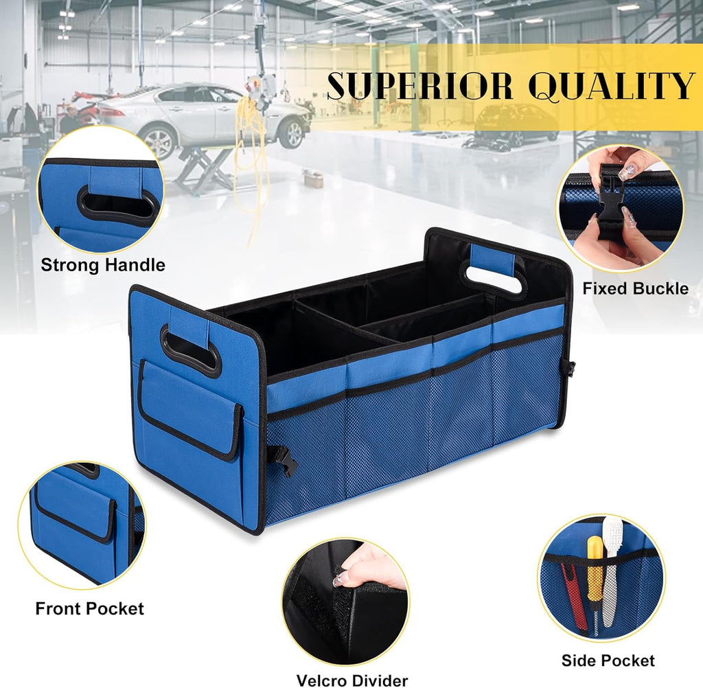 Car Trunk Organizer, Car Organizers and Storage Collapsible Multi Compartment Container Box, Adjustable Car Accessories for SUV Sedan Truck, Standard Size, Blue