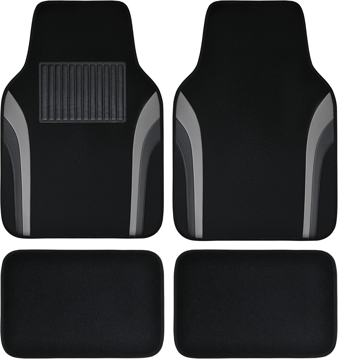 Leather Waterproof Sporty Car Floor Mats Carpet,Universal Automotive Floor Mat Fit for Sedans, Cars, Mid Trucks, Vans, , Set of 4 (Black and Gray)