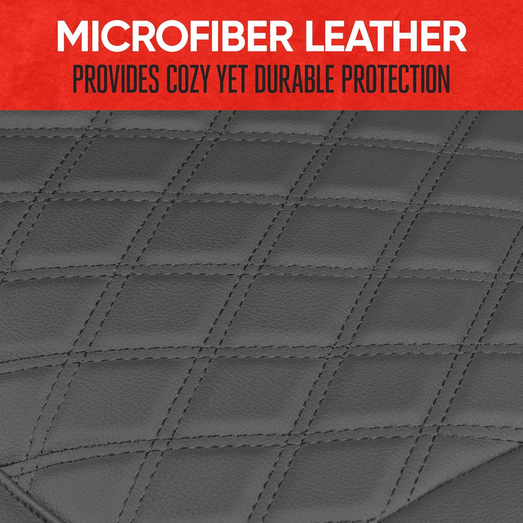 Car Seat Cushion, 2 Pack - Diamond Stitched Faux Leather Seat Covers for Cars Trucks SUV, Gray Padded Car Seat Covers with Storage Pockets, Premium Automotive Seat Covers for Front Seats