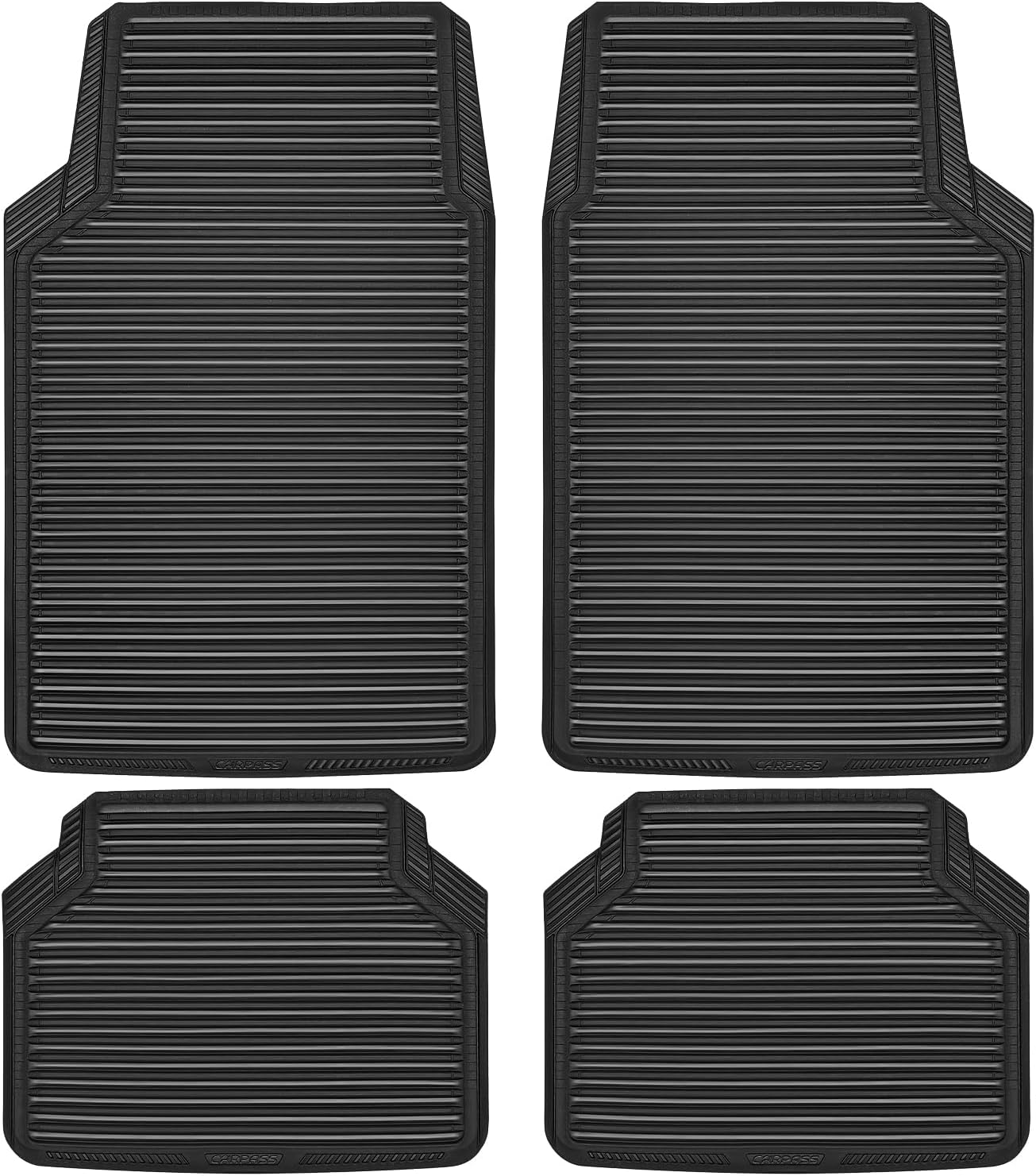 Rubber Car Mats,Car Floor Mats All Weather,Car Mats Full Set 4-Piece,Waterproof Automotive Floor Mats Trim to Fit for Most Cars Sedans s Vans,Heavy Duty Anti-Slip Easy Clean, All Black