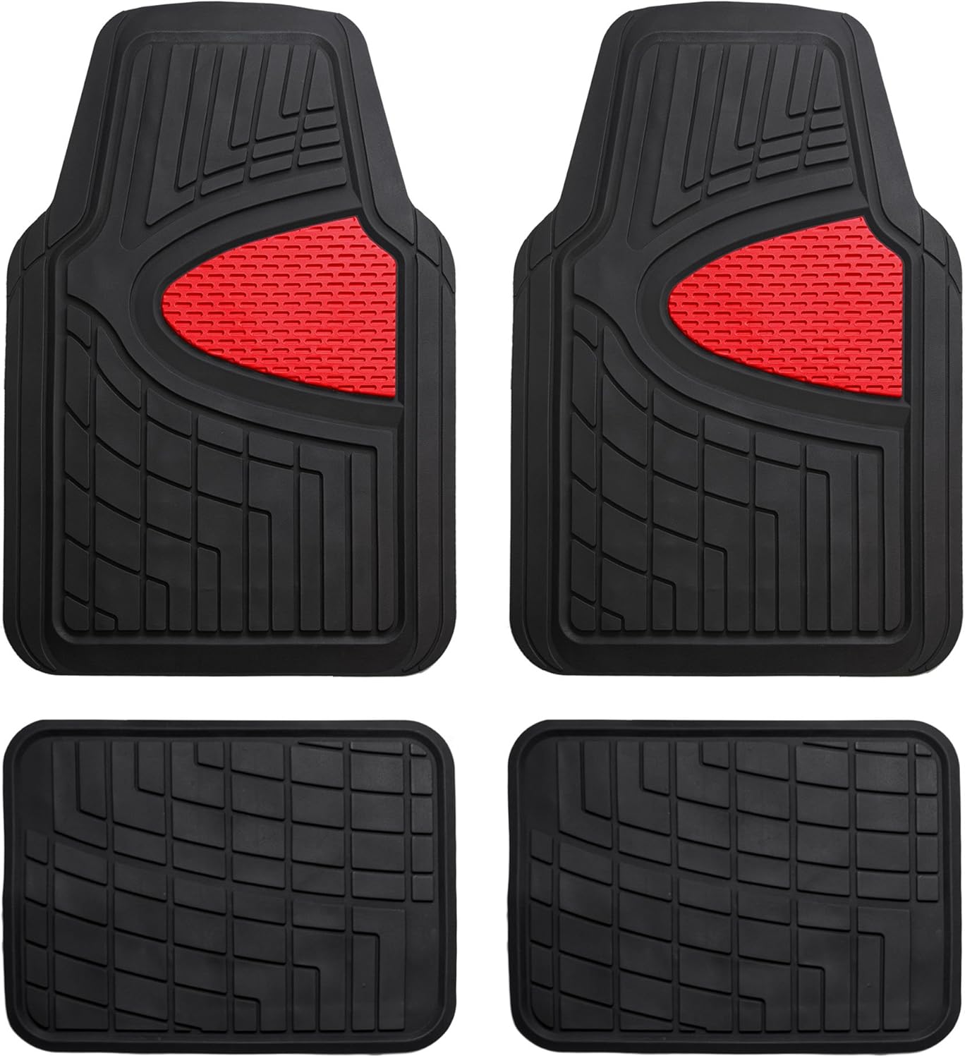 Automotive Floor Mats - Heavy-Duty Rubber Floor Mats for Cars, Universal Fit Full Set,  Floor Mats, Trimmable Floor Mats for Most Sedan, , Truck Floor Mats Red
