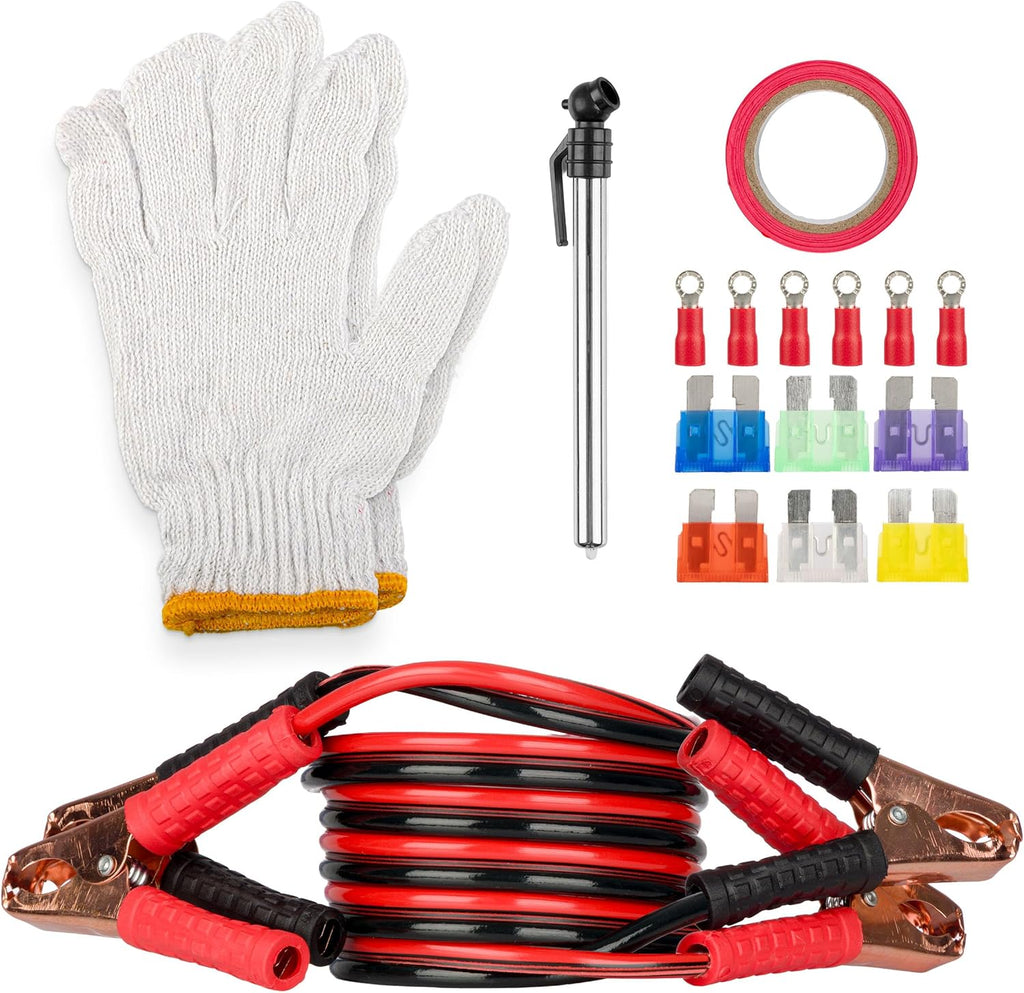 Roadside Emergency Car Kit - 30-Piece Road Trip Essentials Tool Set with Jumper Cables and Carrying Case for Car, Truck, or RV by  (Gray/Red)