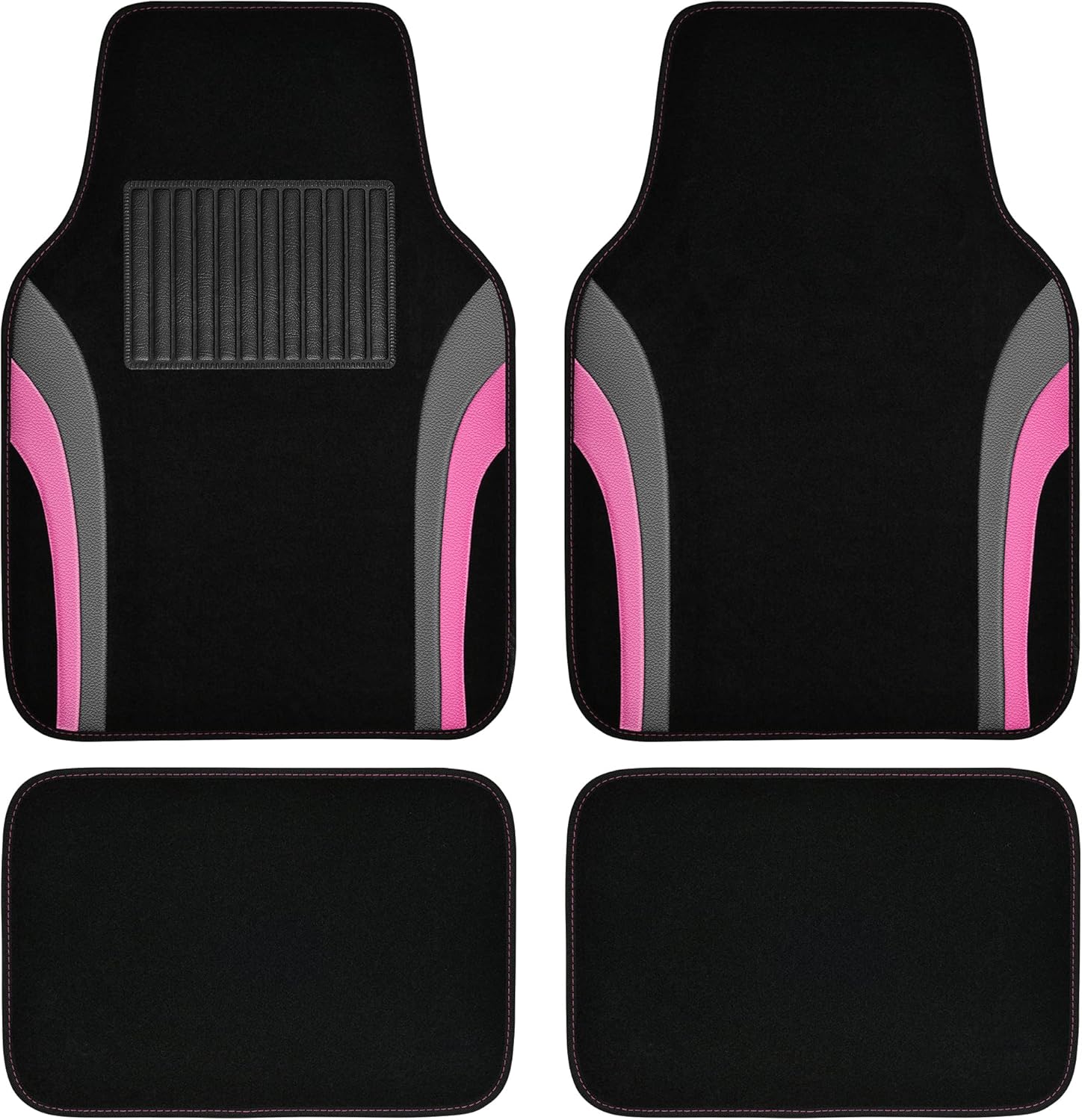 Leather Sporty Car Floor Mats Carpet, Universal Waterproof Automotive Floor Mat Fit for Sedans, Cars, Mid Trucks, Vans, , Set of 4 (Black and Pink)