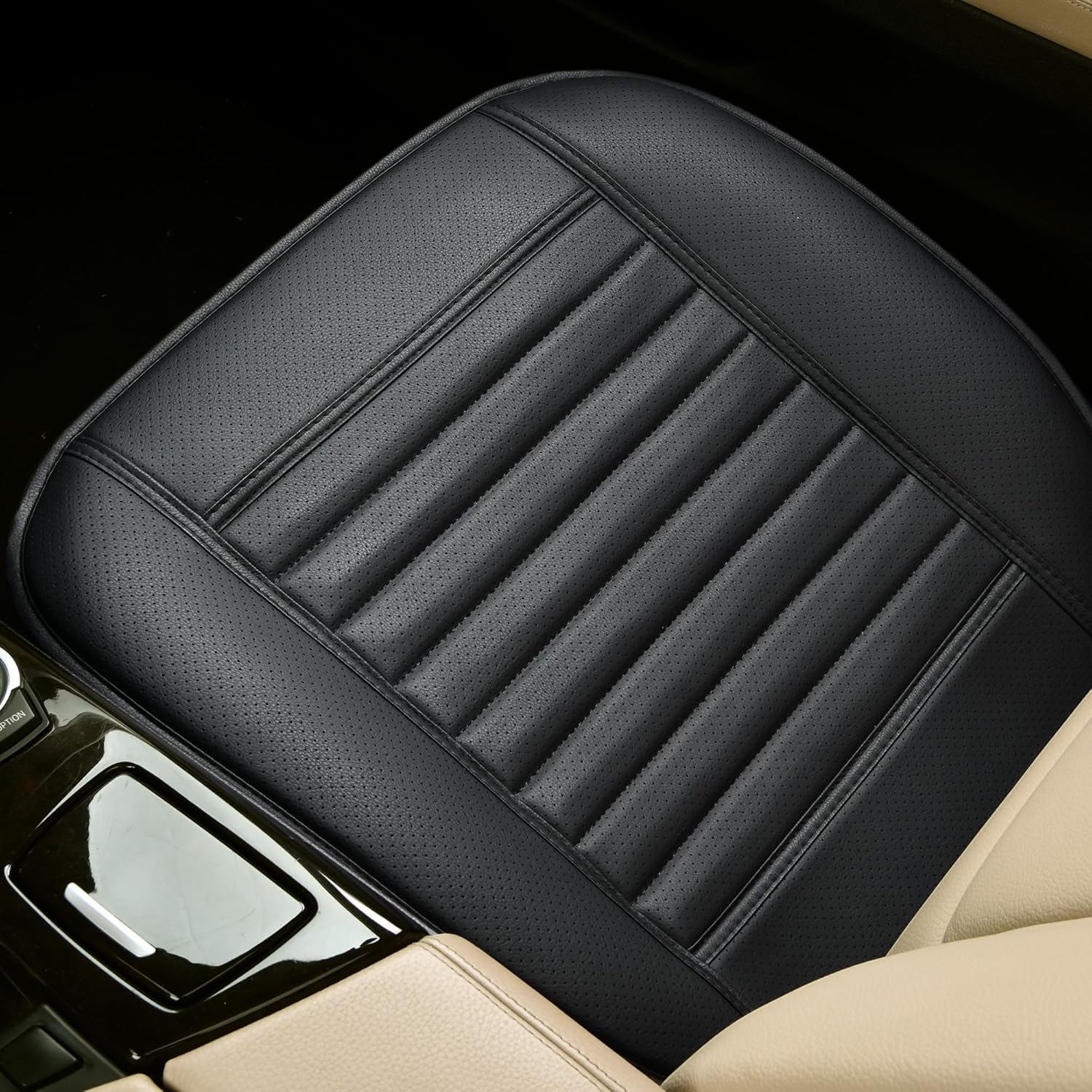 1pc Edge Wrapping Comfortable Car Front Seat Cover Cushion Pad Mat Protector, Anti-Slip Bottom Seat Cushion Cover for Auto with PU Leather(Black)