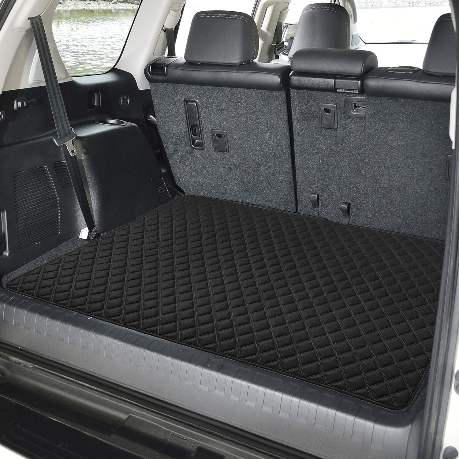 Deluxe Faux Leather Diamond Pattern Cargo Liner 32" INCHES - Universal Fir for Cars, Trucks, & SUVs (Black) F16501